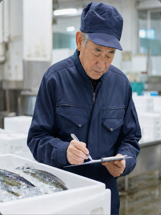 松浦魚市場で魚を確認する職員