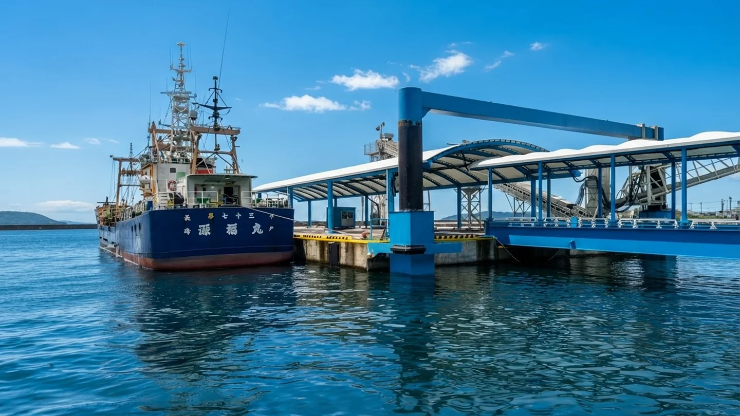 松浦魚市場の漁船と岸壁
